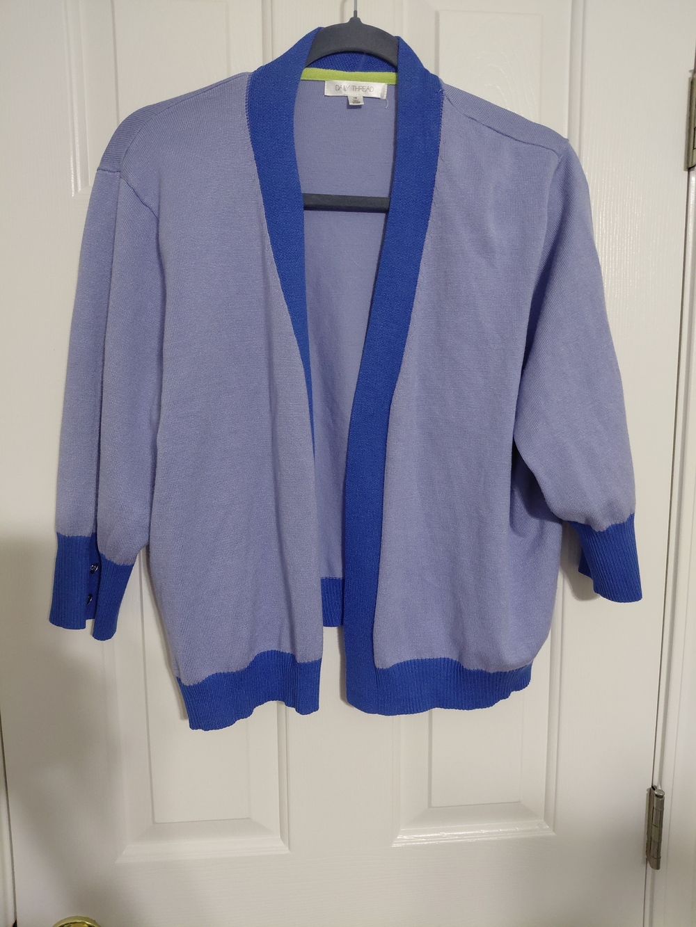 Open-Front BLUE Cardigan with Royal Blue Trim